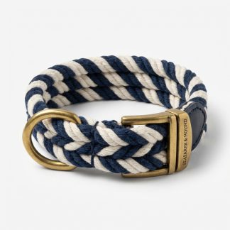 Maritime dog collar made from marine-grade rope with solid brass hardware — Loft & Strand