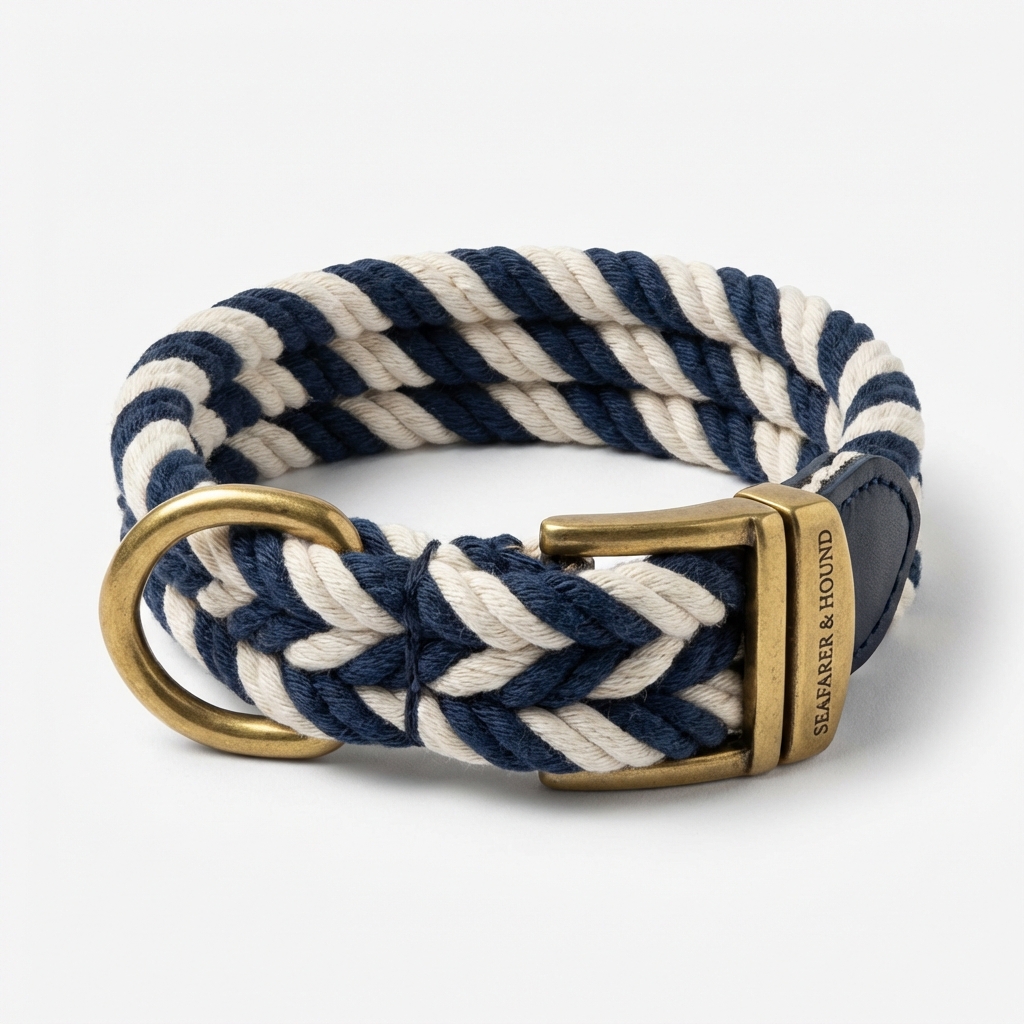 Maritime dog collar made from marine-grade rope with solid brass hardware — Loft & Strand